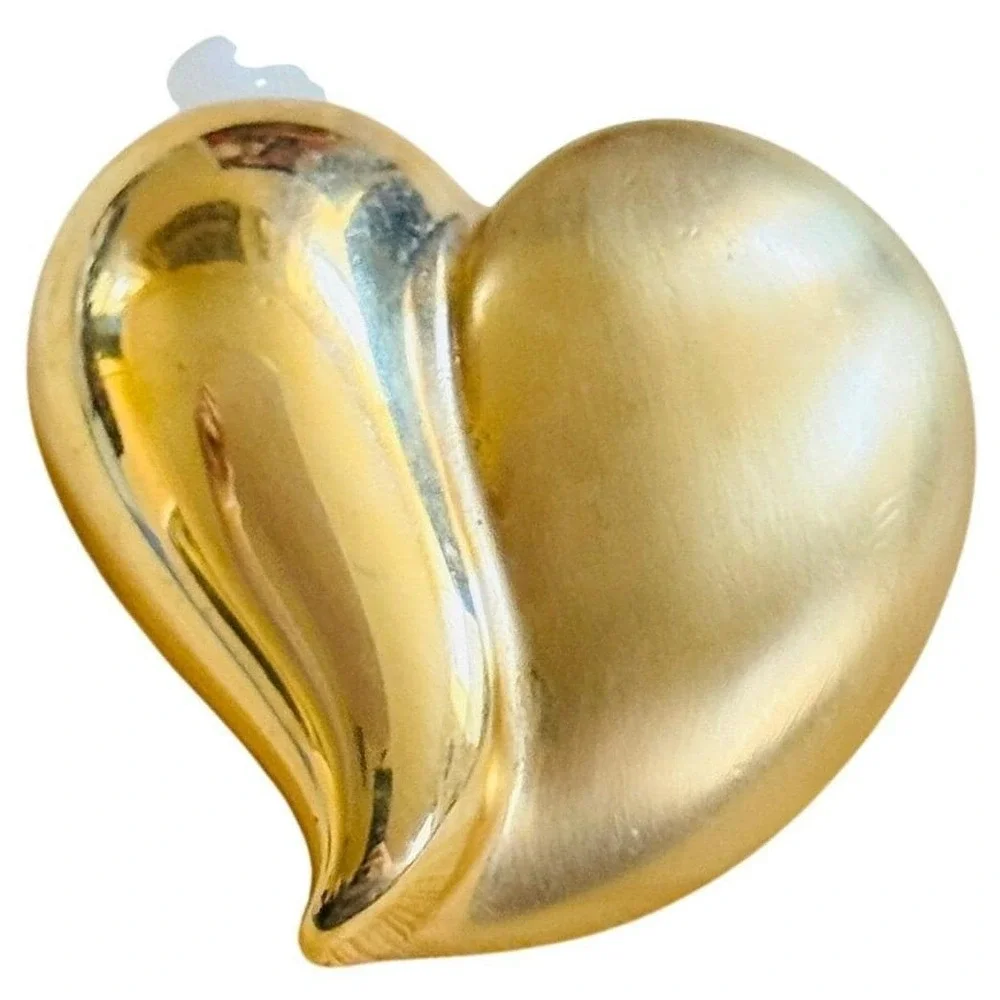 VTG Givenchy Puffy Heart Brooch Pin Perfume Holder‎ Satin Gold Chunky Iconic 90s